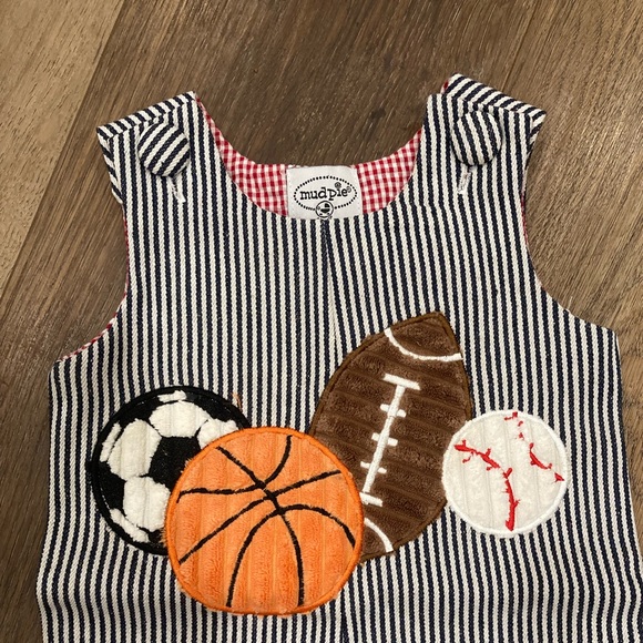 Mudpie Stripe Shortalls Football Basketball Baseball Soccer Sports 0-6m - Picture 2 of 12